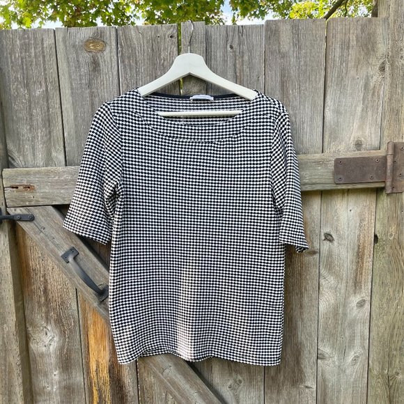 Black & White Checked Boat Neck top - Picture 1 of 7